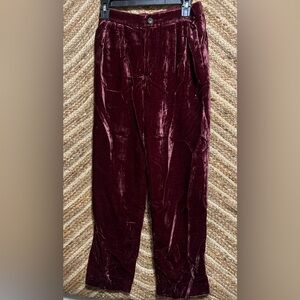 Madewell Women's Maroon Velvet Tapered Pleat PullOn Pants,SZ S,Great Condition